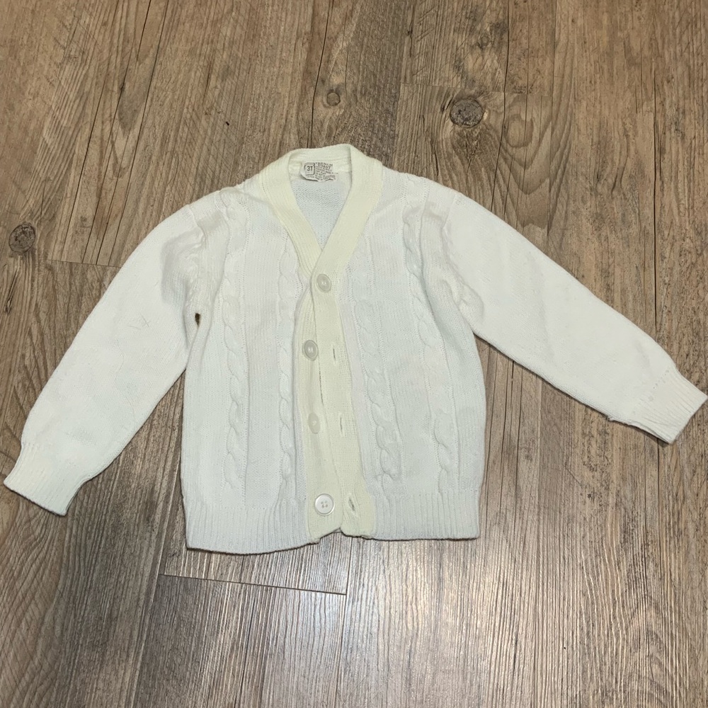 French Toast Vintage Toddler Cardigan 3T White Cable Knit